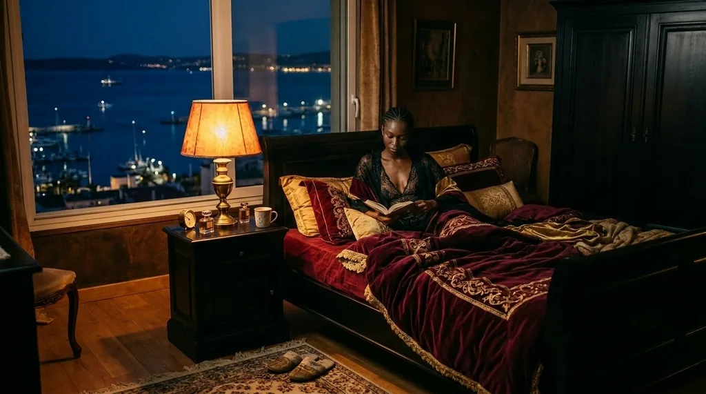 Chambre Toulon ambiance ébène et or rouge — tel rose black Fatoumata
