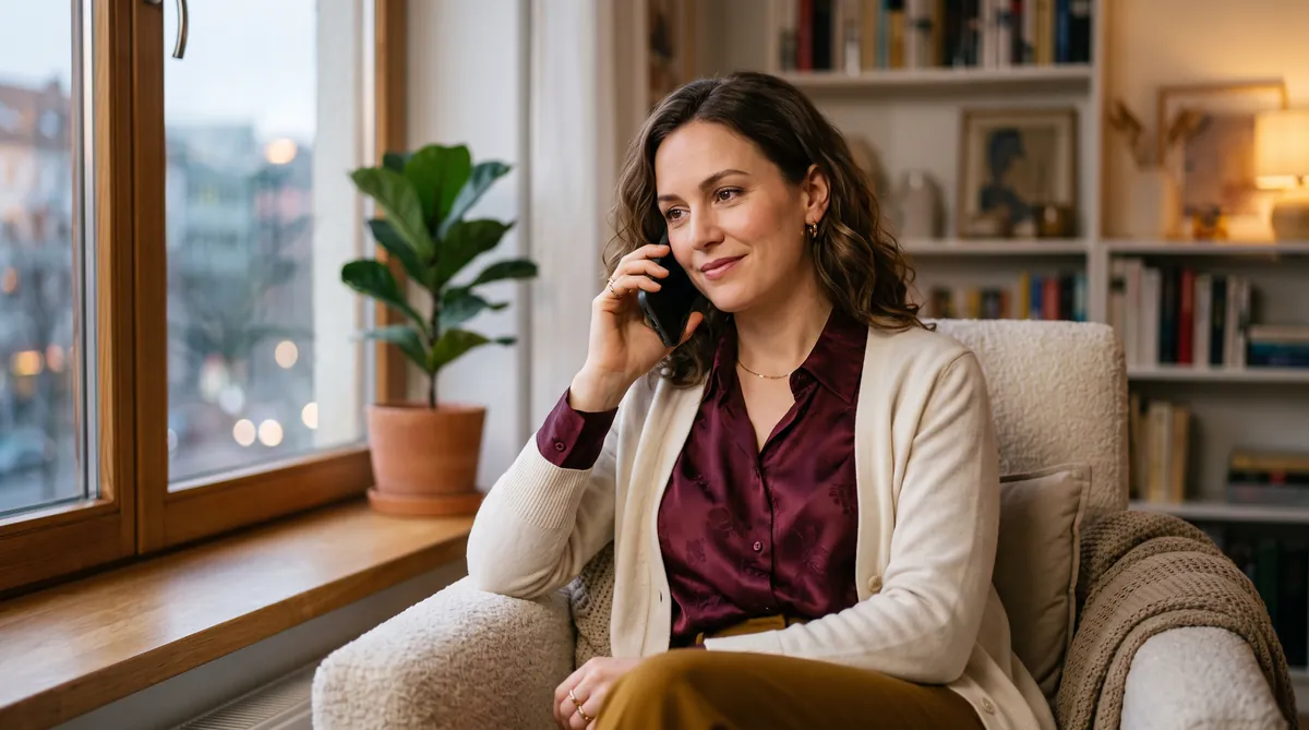 Animatrice de téléphone rose à la fenêtre — témoignages
